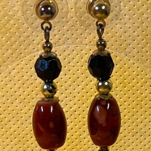 Orange, Black and Gold Tone Post Pierced Earrings - Picture 4 of 4